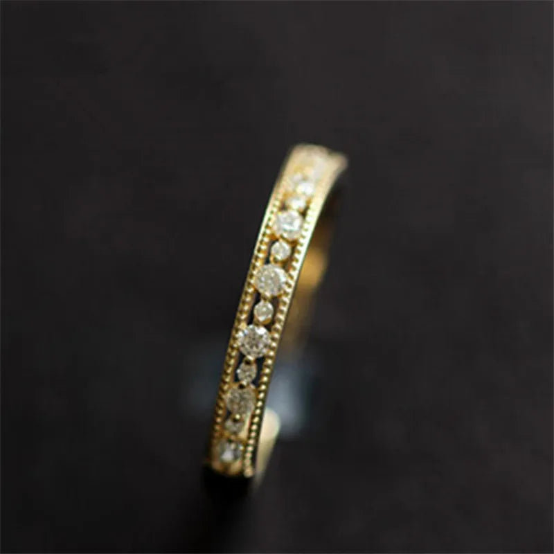 925 Sterling Silver Plating 14k Gold Japanese Retro Simple PavΓ© Crystal Hollow Ring Women Light Luxury Party Jewelry Accessories