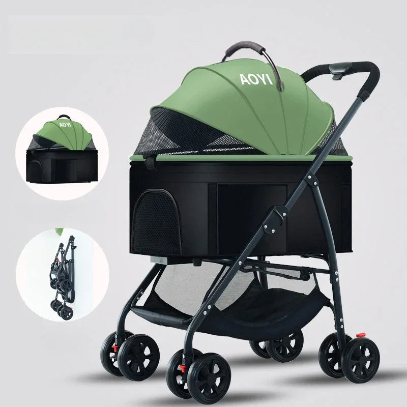 New Portable Foldable Pet Stroller Detachable Pet Stroller Pet Carrier Cat Travel Supplies Lightweight and Breathable Cat Basket