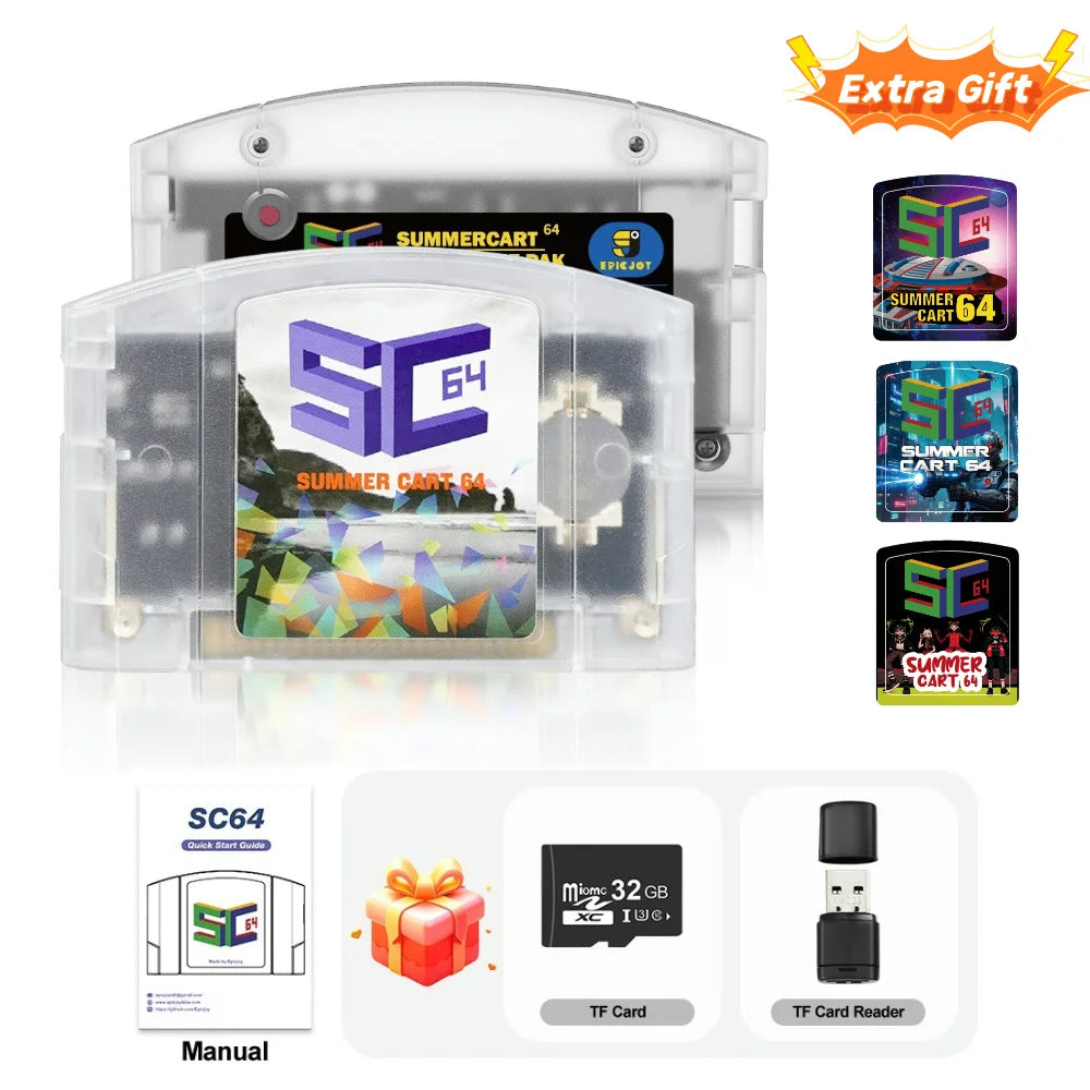 SummerCart 64 Open Source N64 For Nintendo 64 Game Card free 32GB SD Card 5400+games Compatibility Support 64DD Games