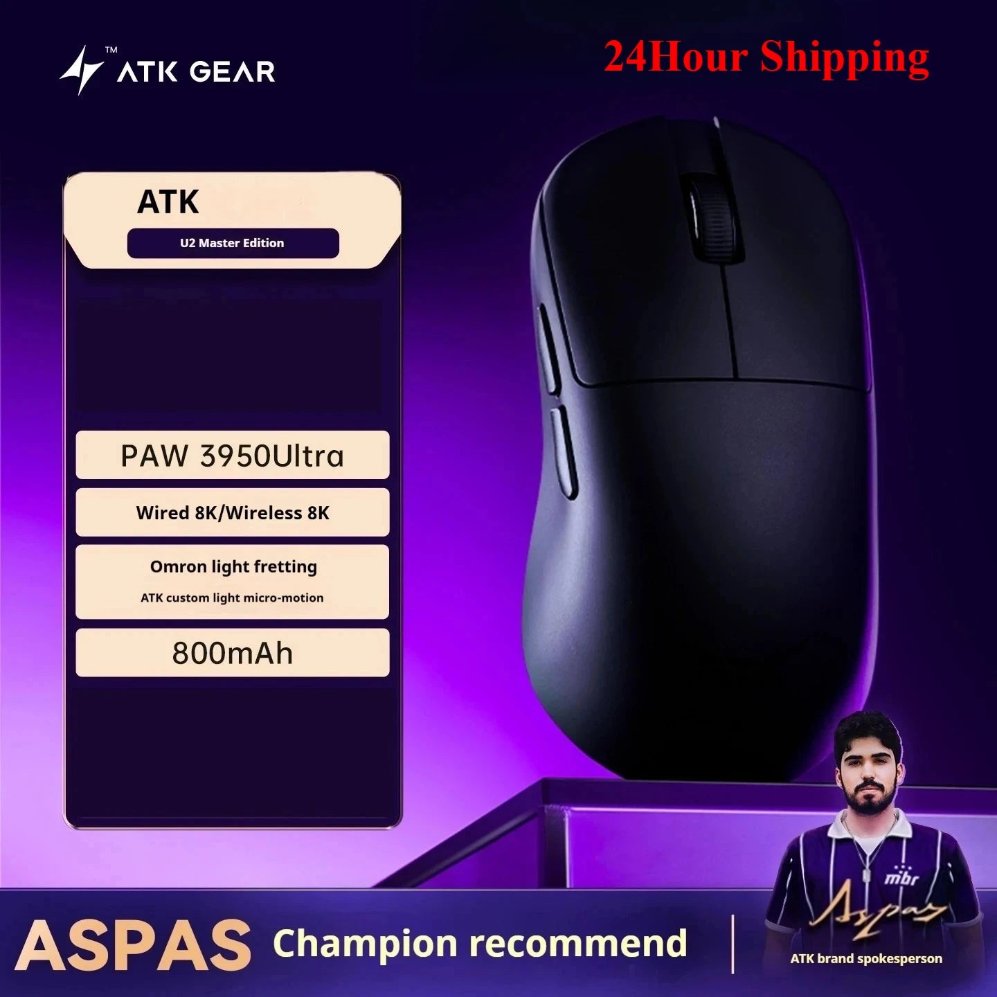 NEW ATK BlazingSky U2 INSTOCK PAW3950 8k Wireless Gaming Mouse 3mode Ultra Double 44g Lightweight E-sport Mouse Custom Accessory