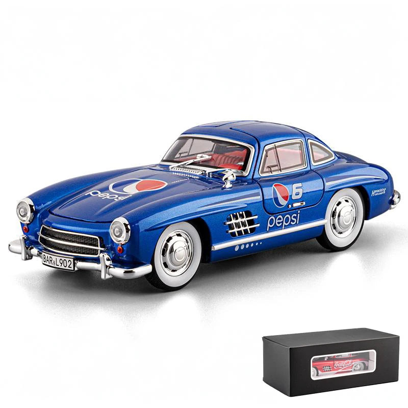 1:24 Benz 300SL Coca Cola Pepsi Cola Classic Vintage Car Alloy Diecast Model Car Sound And Light Pull Back Collection Hobby Gift