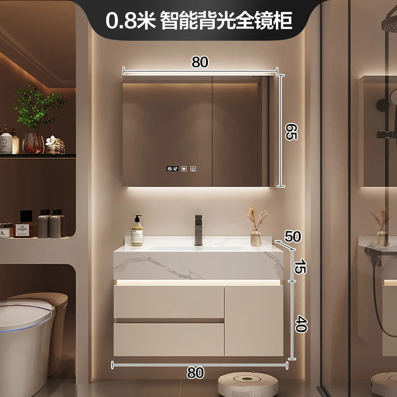 Simple Luxury Bathroom Vanities Washbasin Light Vanity White Bathroom Vanities Vintage Mirror Mobiletto Bagno Home Furniture