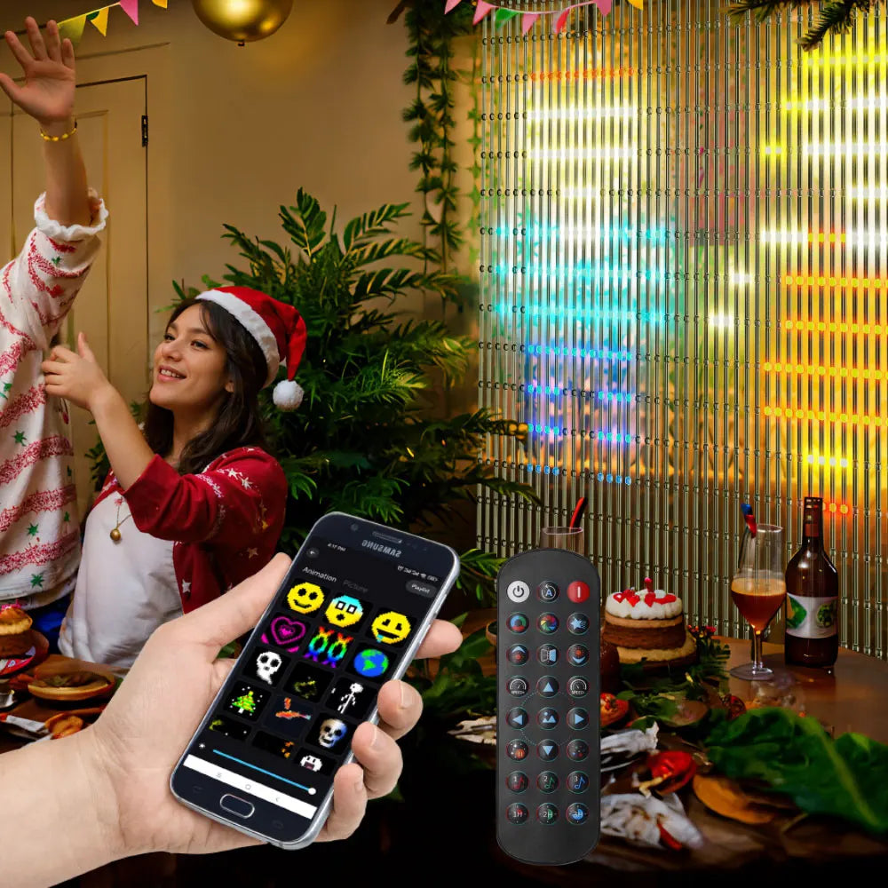 WS2812B Smart Curtain String Lights DIY Picture Text Music Syn Led Display Bluetooth App Remote Control Birthday Wedding Decor