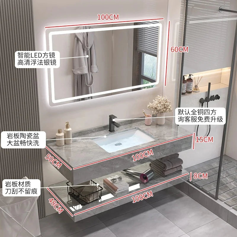 Vintage Light Grey Bathroom Vanity with Washbasin and Partition, Home Furniture