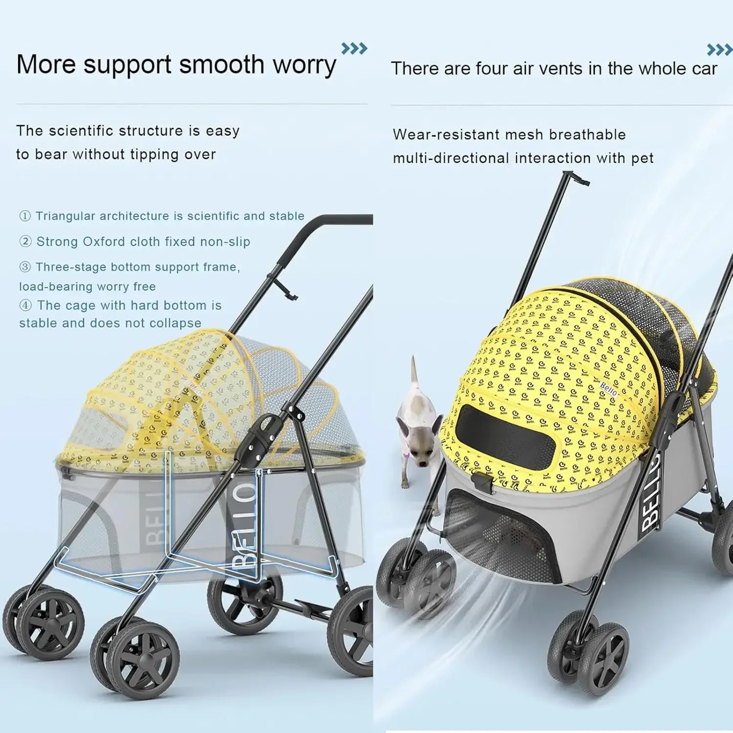 Outdoor Puppy Stroller Cat Dog Travel Breathable Pet Stroller Lightweight Folding Universal Wheels Small Medium Pet Stroller