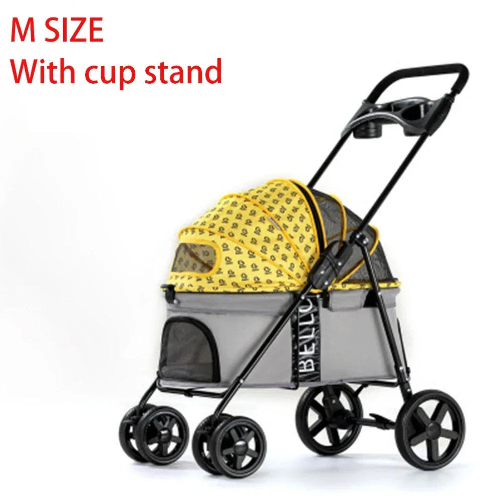 Outdoor Puppy Stroller Cat Dog Travel Breathable Pet Stroller Lightweight Folding Universal Wheels Small Medium Pet Stroller