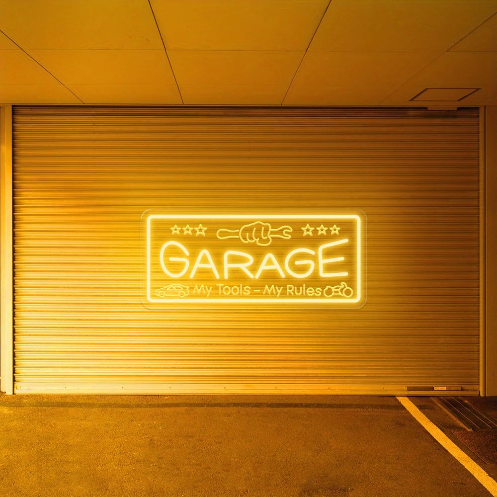 Garage Neon Sign 3D Carved Wall Art for Man Cave Tool Room & Shop Decor LED Light Sign with USB Power Easy Wall Mount Ideal Gift