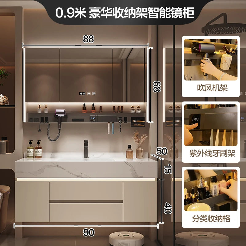 Simple Luxury Bathroom Vanities Washbasin Light Vanity White Bathroom Vanities Vintage Mirror Mobiletto Bagno Home Furniture