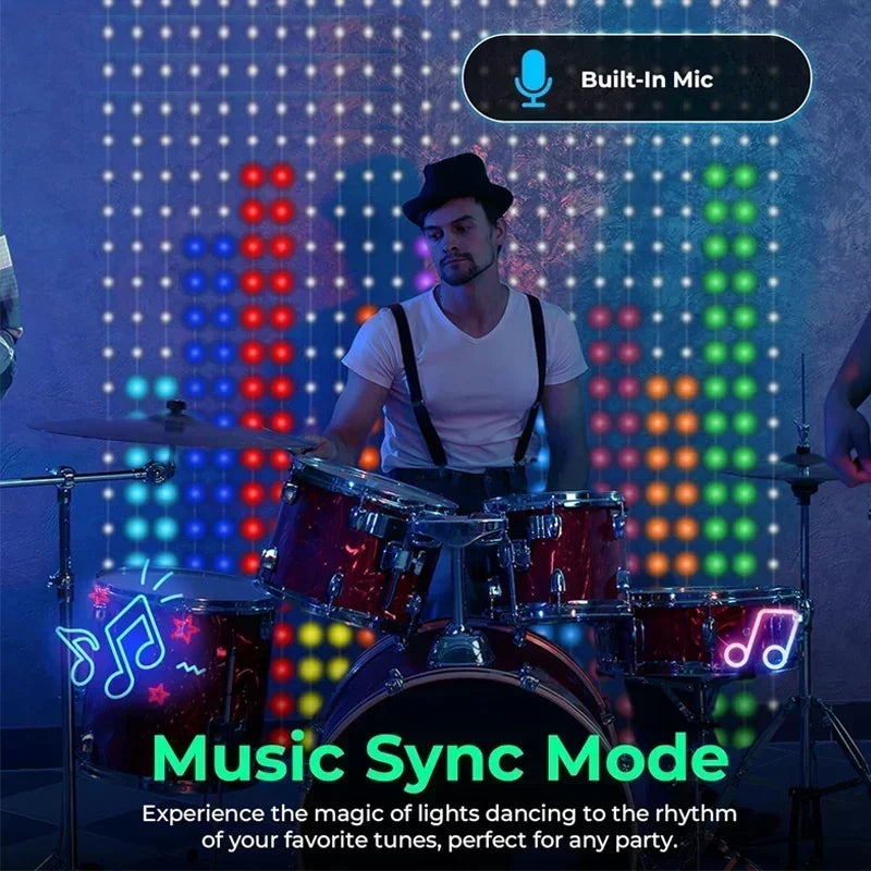 Smart RGB LED Curtain Lights RGB LED String Light AppControl USB DIY Text Animation Display Music Sync for Christmas Party Decor