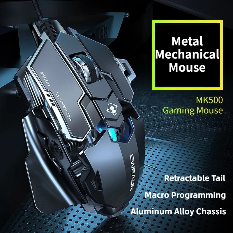 MK500 RGB Backlight Wired Mechanical Mouse 12800DPI Adjustable Macro Programming E-Sport Ergonomic Gaming Mouse For PC Laptop