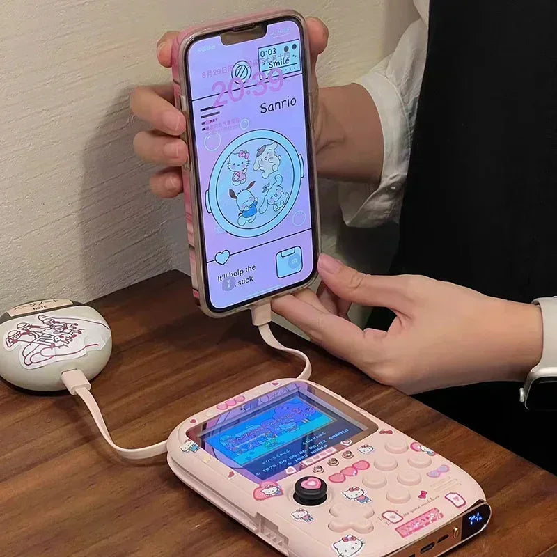 Cartoon Kt Cat Power Bank Mini Portable Retro Handheld Game Console Soft Light Color Screen Toys Friend Birthday Surprise Gift