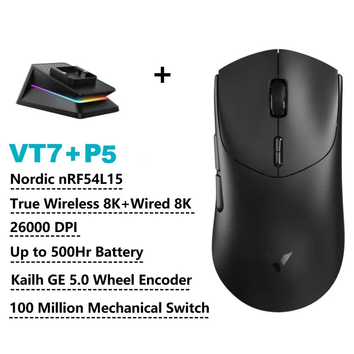 Rapoo VT7 /VT7 MAX Wireless Gaming Mouse True 8K Wireless Polling Rate 53g Lightweight Up to 500Hr Battery Life Macro Enabled