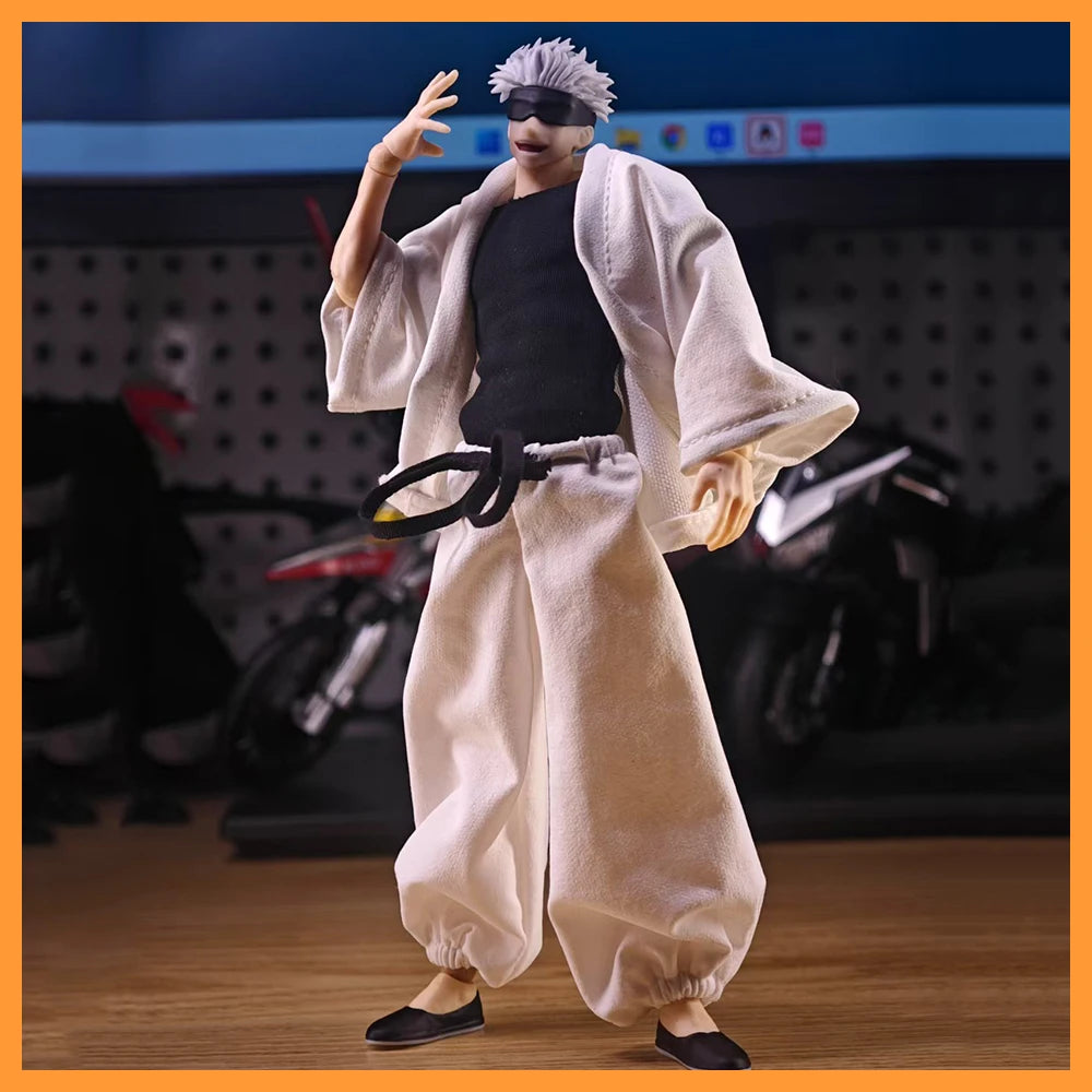Jujutsu Kaisen 1/12 Male Clothes Set Gojo Satoru White Short Robe Pants Tight T-shirt Model for 6" VTOYS X BMS Action Figure Toy