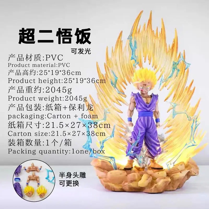 New Dragon Ball Z Anime Figure Jt Super Saiyan 2 Gohan Large Model With Double Head Light-Up Base Background Ssj2 Gk Statue Toys
