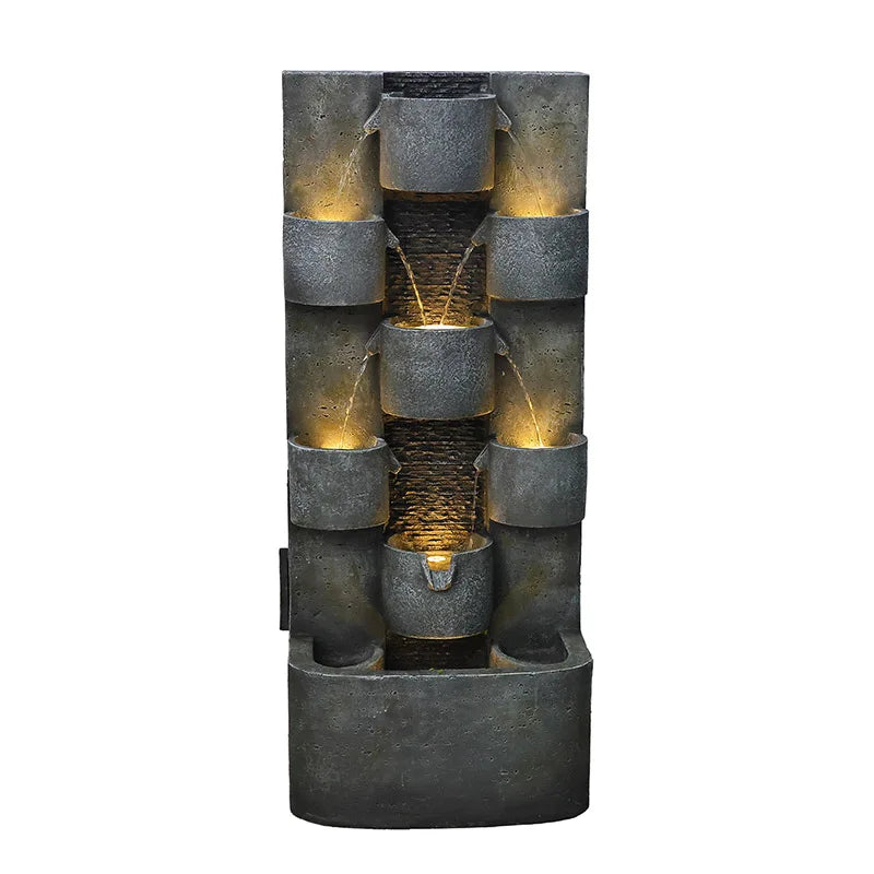 Garden Ornaments Outdoor Indoor Waterfall Floor-Standing Fountains with LED Lights for Yard Patio Backyard and Home Art Decor