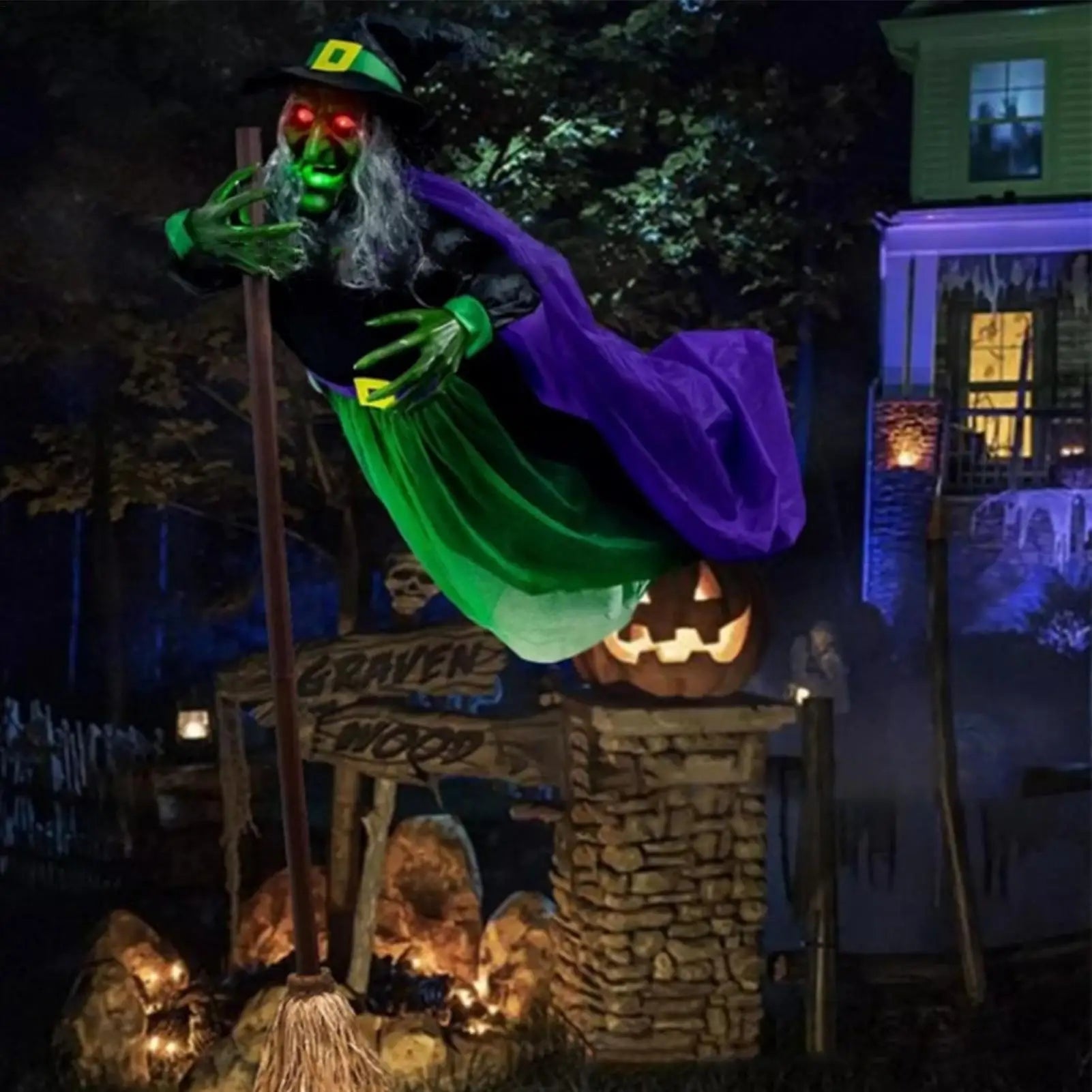 2025 new Spooky Halloween Decor Hovering Witch Prop Outdoor Spooky Witch Festive Lighted Props Halloween Decoration