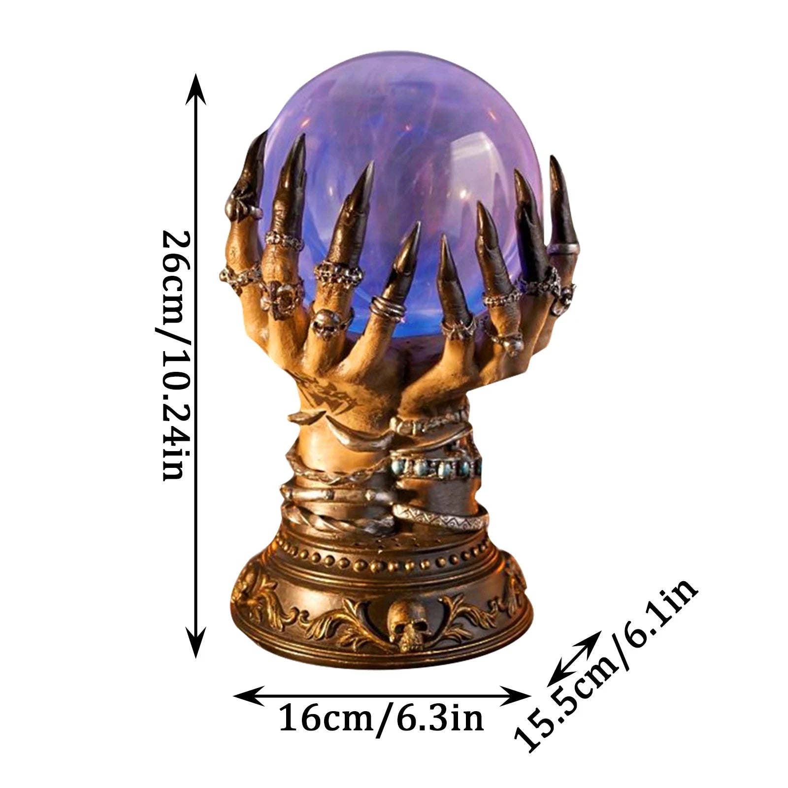 Glowing Deluxe Cellular Crystal Ball Luminous Magic Witch Hand Electrostatic Plasma Light Serve Skull Finger Halloween Decor