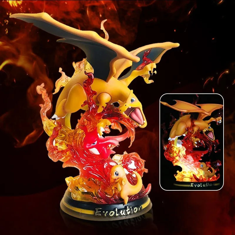 New Pokemon Evolution Mewtwo Figure Charizard Dragonite Blastoise Venusaur Gengar Led Light Anime Figurine Pvc Statue Model Gift