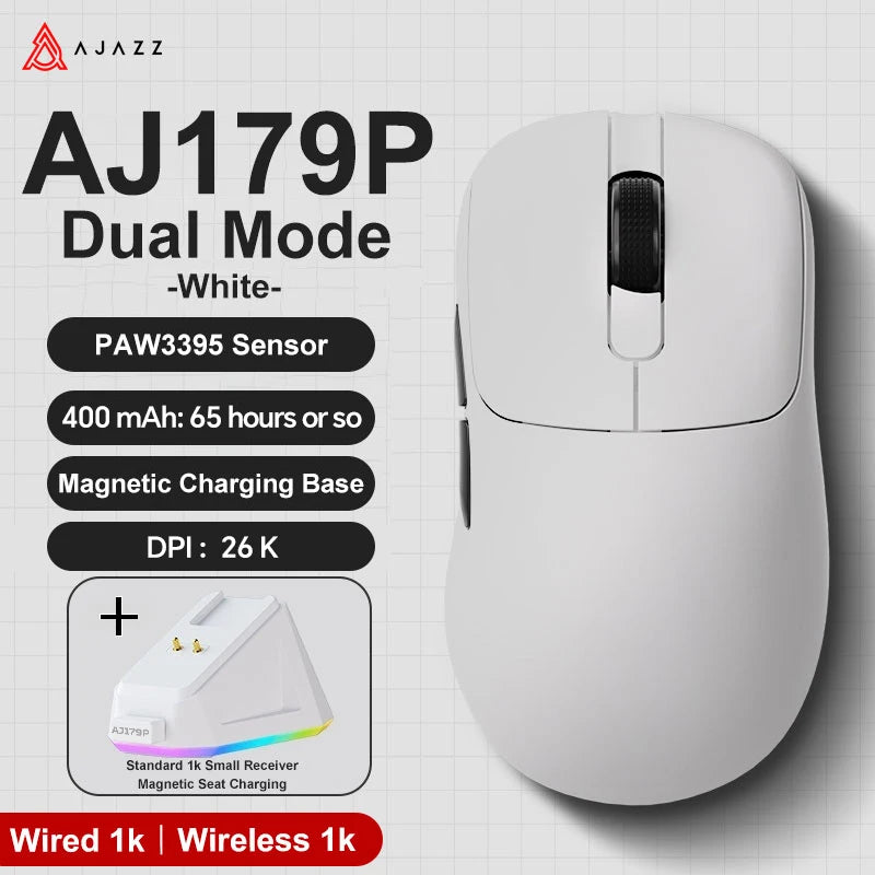 Ajazz AJ179 Apex PAW3950 Wireless Gaming Mouse with RGB Charging Dock, Computer Macro Mouse Gamer,Lightweight Ergonomic PC Mice