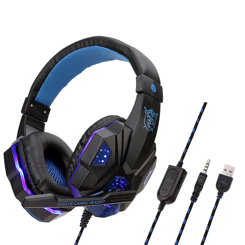 New Gaming Headset Headphones With LED Light Mic Stereo Earphones Deep Bass For PC Computer Gamer Laptop Auriculares For PS4 Xbo