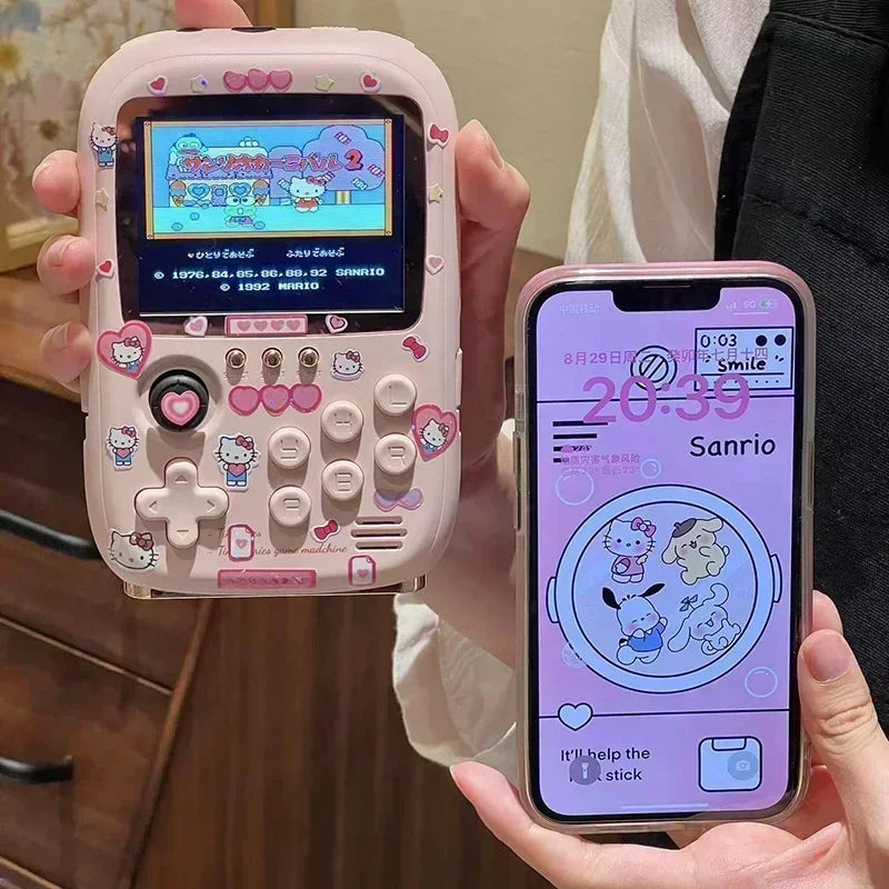 Cartoon Kt Cat Power Bank Mini Portable Retro Handheld Game Console Soft Light Color Screen Toys Friend Birthday Surprise Gift