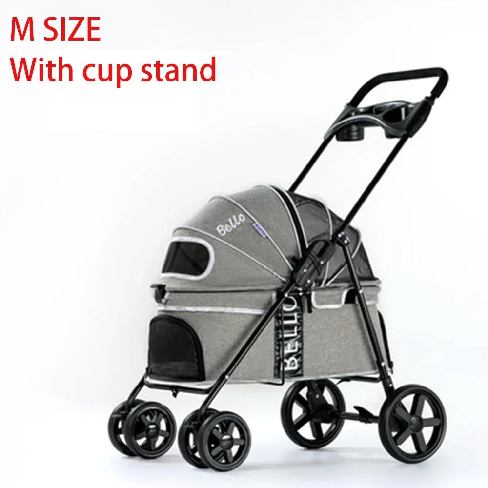 Outdoor Puppy Stroller Cat Dog Travel Breathable Pet Stroller Lightweight Folding Universal Wheels Small Medium Pet Stroller