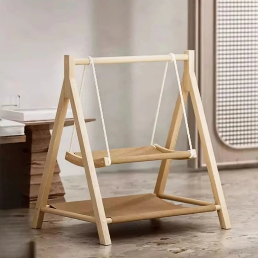 Dual-Layer Pet Hammock Light Cat Swing Simple and Large Capacity Wood Cats Nest Floor Type Comfortably Stable Cat Bed Indoor