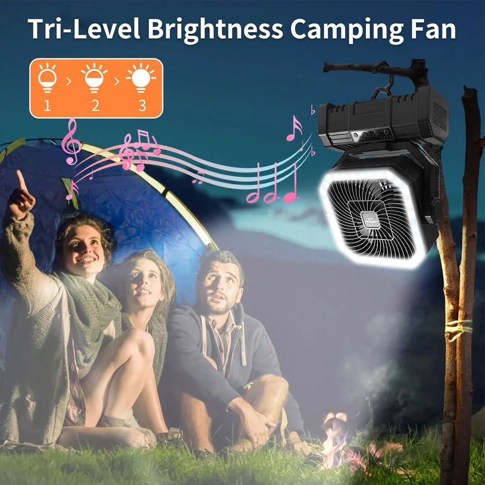 Multifunctional Outdoor Camping Fan Light Rechargeable Ceiling Fan with 3-speed Night Light and Power Bank Portable Fan