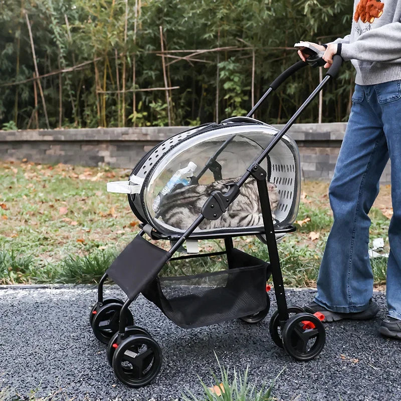 Pet Stroller for Outdoor Travel Lightweight Foldable and Detachable Breathable Suitable for Small and Medium-sized Dogs and Cats