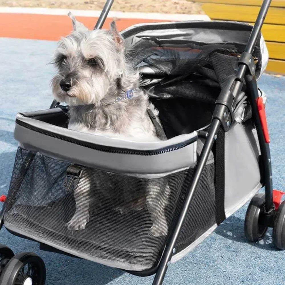 Small Pet Stroller 4 Wheels Light and Breathable Dogs Cats Dog Carrier Bearing  Pet Lightweight Foldable Cart Outdoor Trave