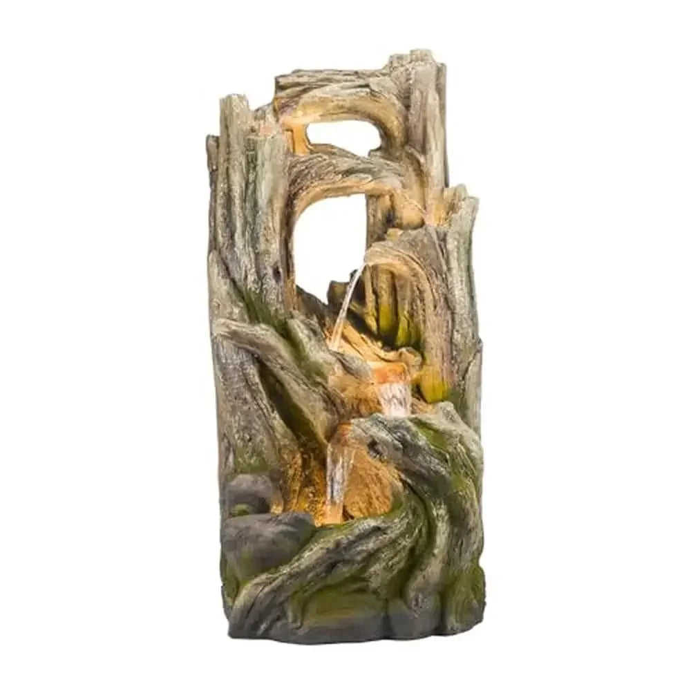 5-Tiered Tree Bark Water Fountain with LED Lights Indoor/Outdoor Garden Decor 59" Brown Durable Resin Construction Relaxing