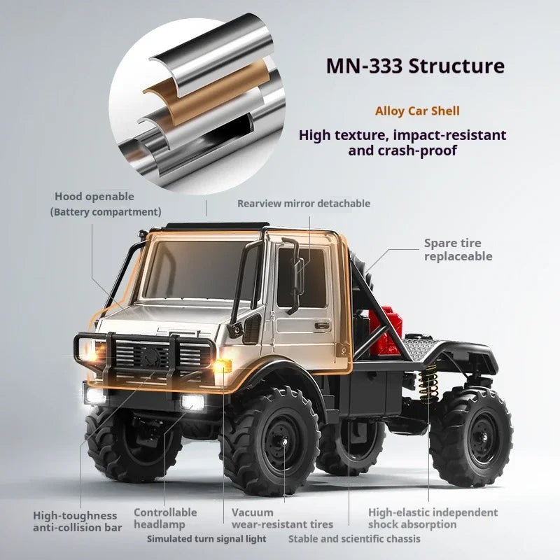 MN333 Unimog U4000 RC Car 1/18 4WD Light Metal Front Electric Remote Control Car Powerful Outdoor Climbing Off-road Vehicle Gift
