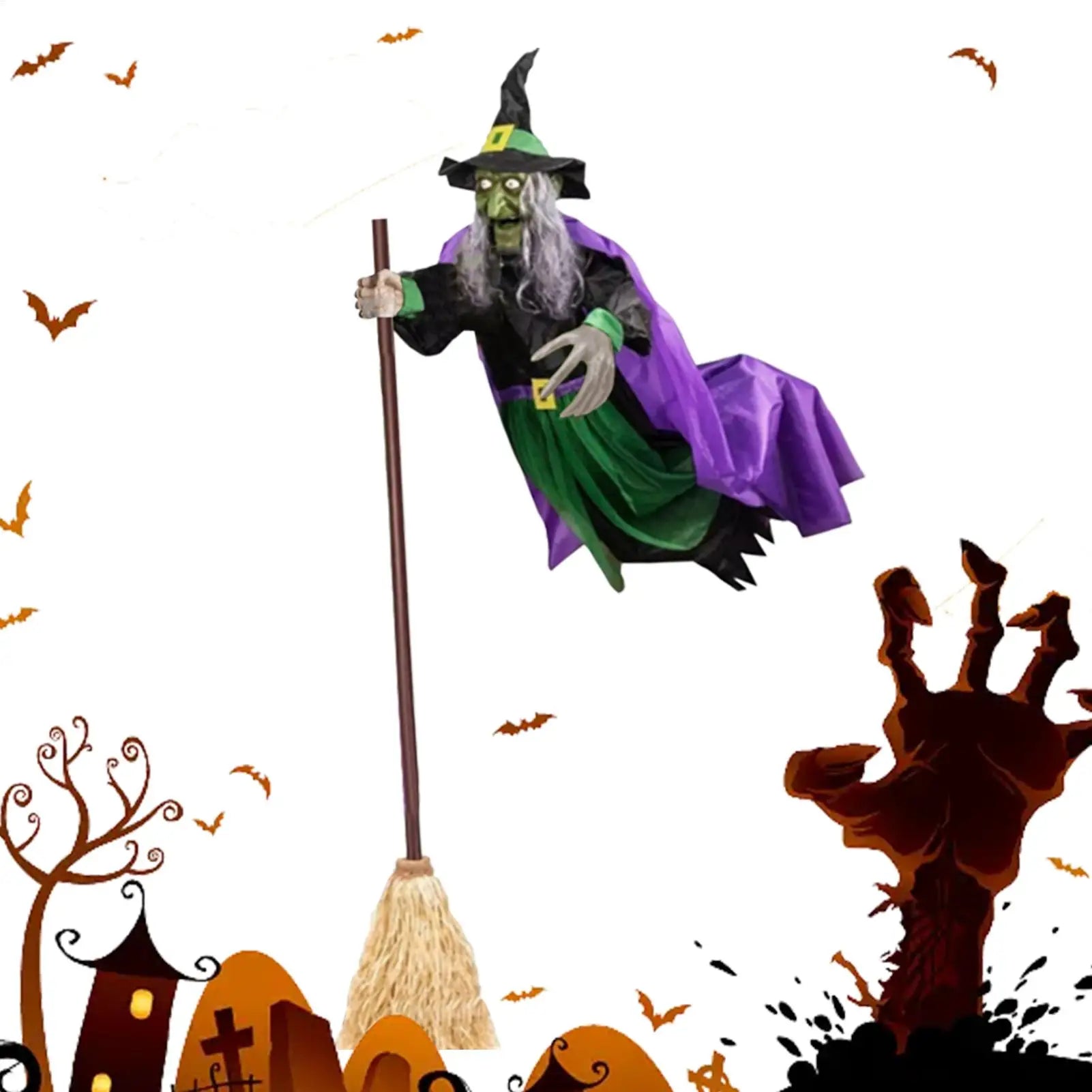 2025 new Spooky Halloween Decor Hovering Witch Prop Outdoor Spooky Witch Festive Lighted Props Halloween Decoration