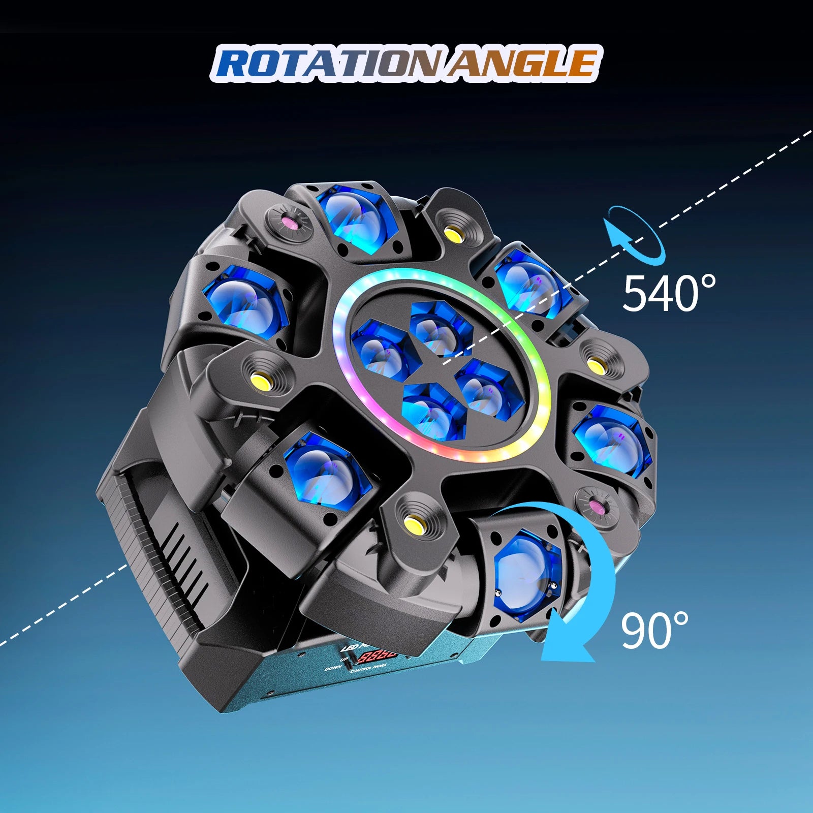 Fieryzeal 150W 6-Arm RGBW Beam Moving Head Light with Halo Effect Stage Light DMX512 Honeycomb Beam Strobe Effect for DJ Party
