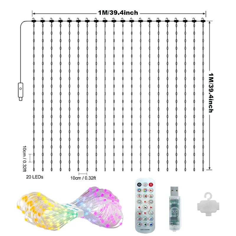 400LED 3.3x3.3ft Smart Curtain Lights RGBIC Window Fairy Light APP Control Remote Music Mode for Home Halloween Christmas Decor