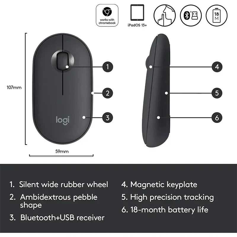 Logitech PEBBLE M350 Laptop Tablet Mouse Wireless Bluetooth Mouse Light and Thin Mute Office Mini Mouse