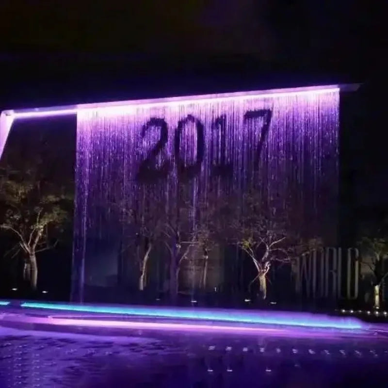 Indoor and Outdoor Garden Ornament Decoration Stainless Steel Rain Curtain Water Fountain with LED Light for Yard or Pool