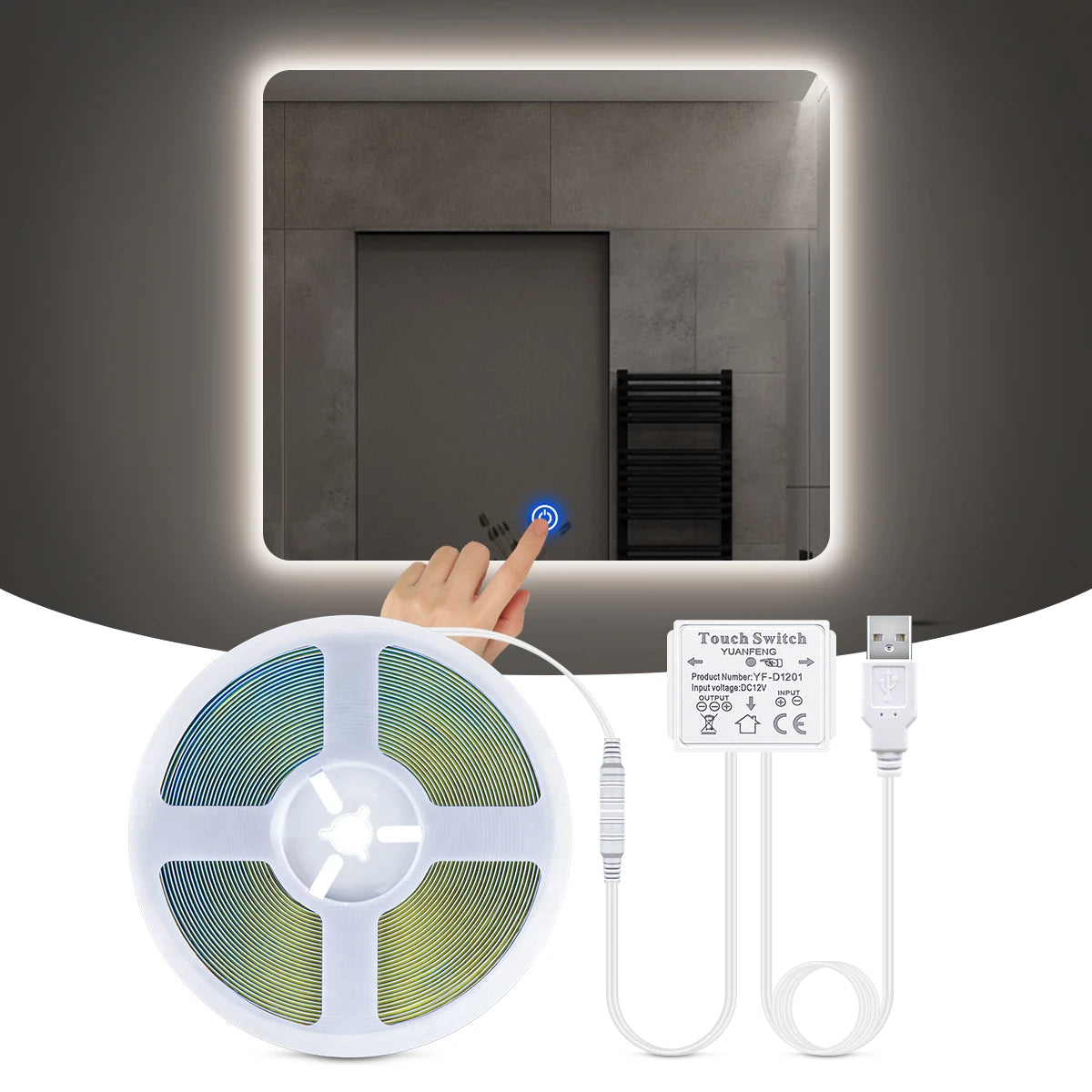 USB 5V LED Strip Light Touch Sensor Swtich Dimmable Makeup Mirror Light for Bathroom Dressing Table Mirror Backlight Decor Lamp