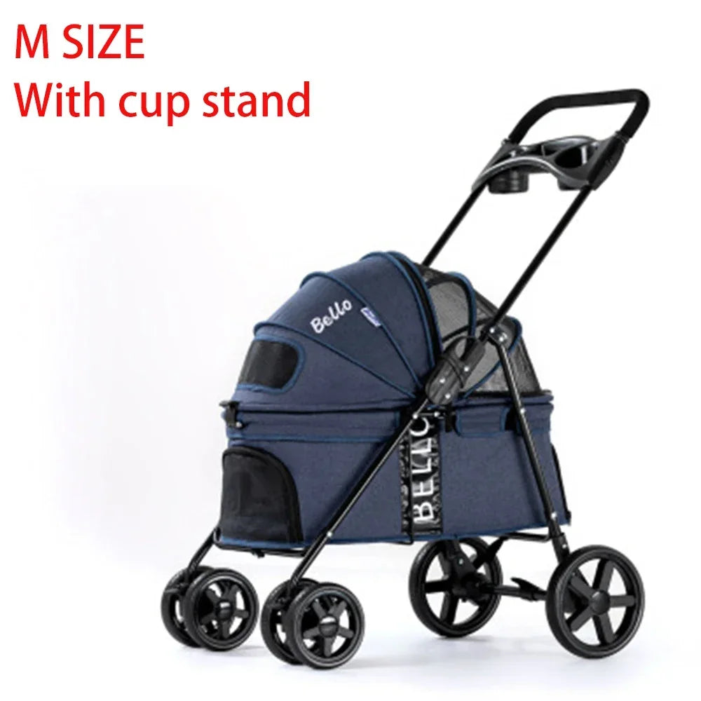 Outdoor Puppy Stroller Cat Dog Travel Breathable Pet Stroller Lightweight Folding Universal Wheels Small Medium Pet Stroller