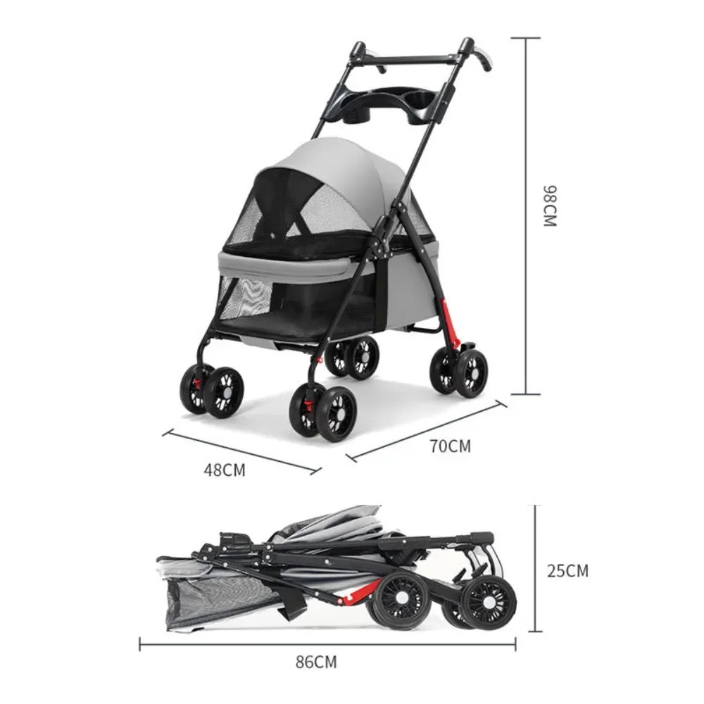 Small Pet Stroller 4 Wheels Light and Breathable Dogs Cats Dog Carrier Bearing  Pet Lightweight Foldable Cart Outdoor Trave