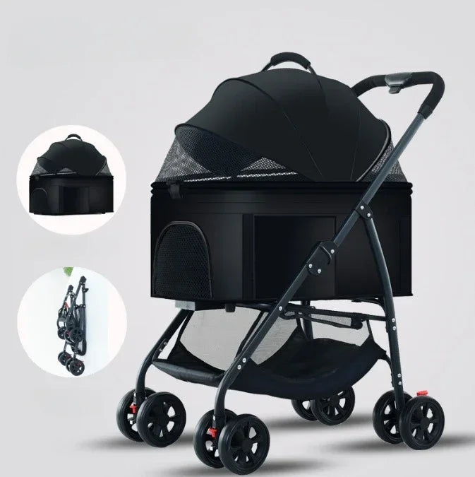 New Portable Foldable Pet Stroller Detachable Pet Stroller Pet Carrier Cat Travel Supplies Lightweight and Breathable Cat Basket