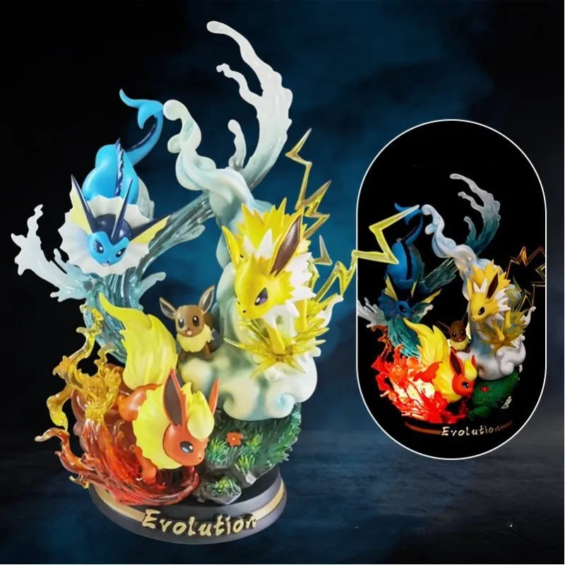New Pokemon Evolution Mewtwo Figure Charizard Dragonite Blastoise Venusaur Gengar Led Light Anime Figurine Pvc Statue Model Gift