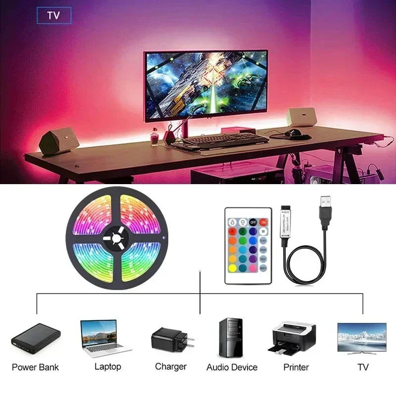 5V TV Backlight Led Strip Lights RGB 5050 Music Sync LED Rope Light 1M-30M Flexible Diode Lamp Tape for Room Decoration Lighting