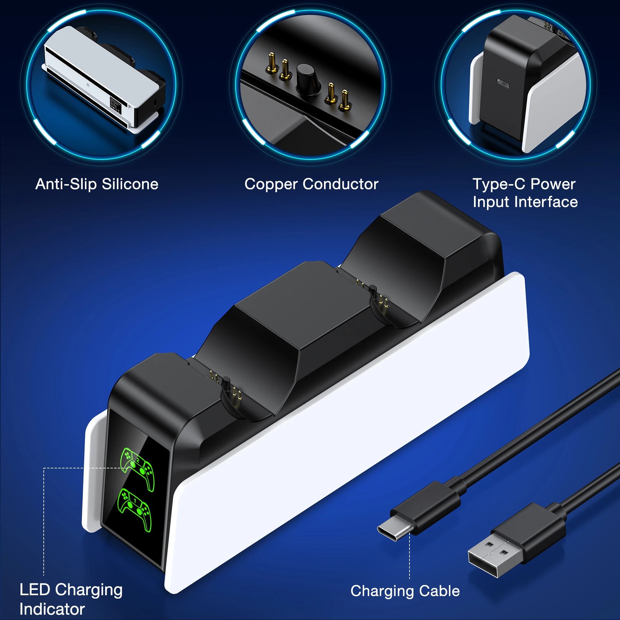 FC400 PS5 Controller Charger  LED light Dual Stand Charger Dock PS5 Controller Charging Station Accessories for PlayStation 5