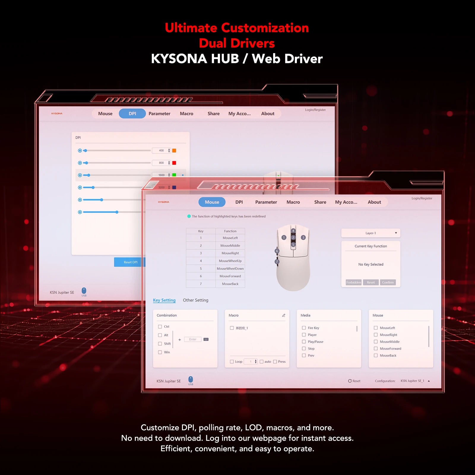 Kysona Jupiter Wireless Mouse PAW3395 Sensor 26000DPI Light Weight 49g 8khz Bluetooth Rechargeable Game Mouse For PC Laptop Gift