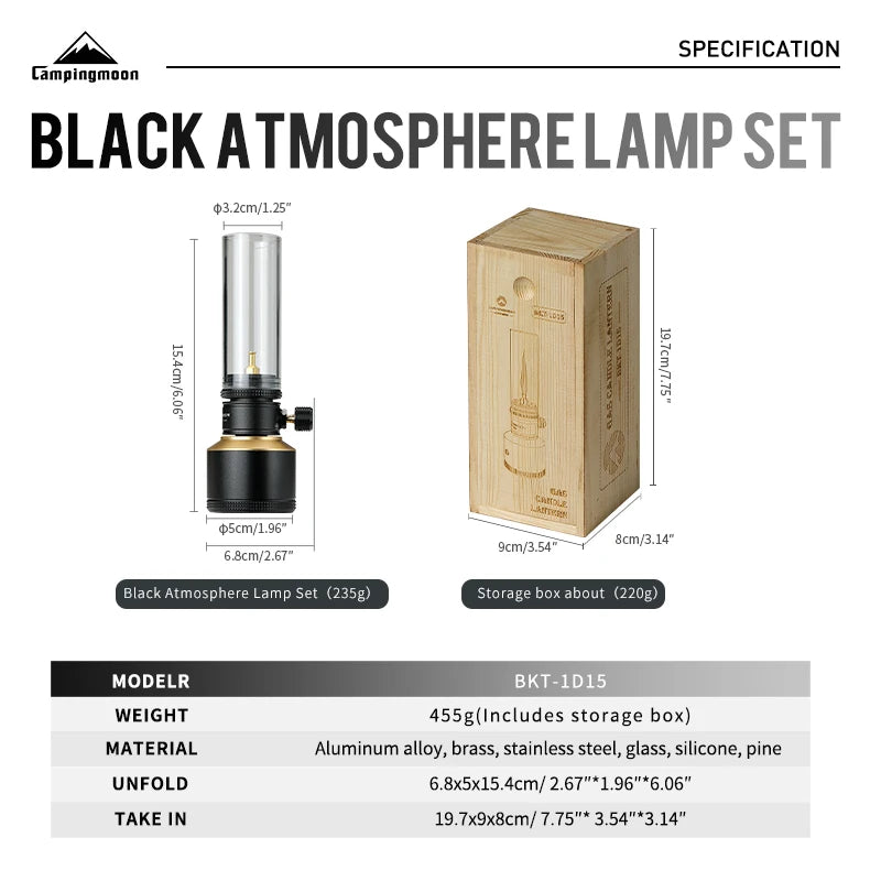 T-1D15 Vintage Gas Lamp Glamping Atmosphere Lantern with Glass Cover Classical Light Butane Mantle Lamp for Tent Outdoor Camping