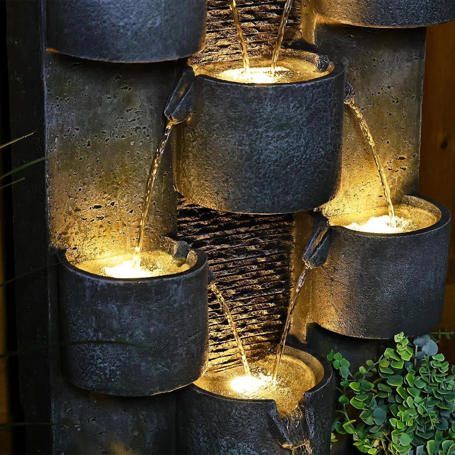 Garden Ornaments Outdoor Indoor Waterfall Floor-Standing Fountains with LED Lights for Yard Patio Backyard and Home Art Decor