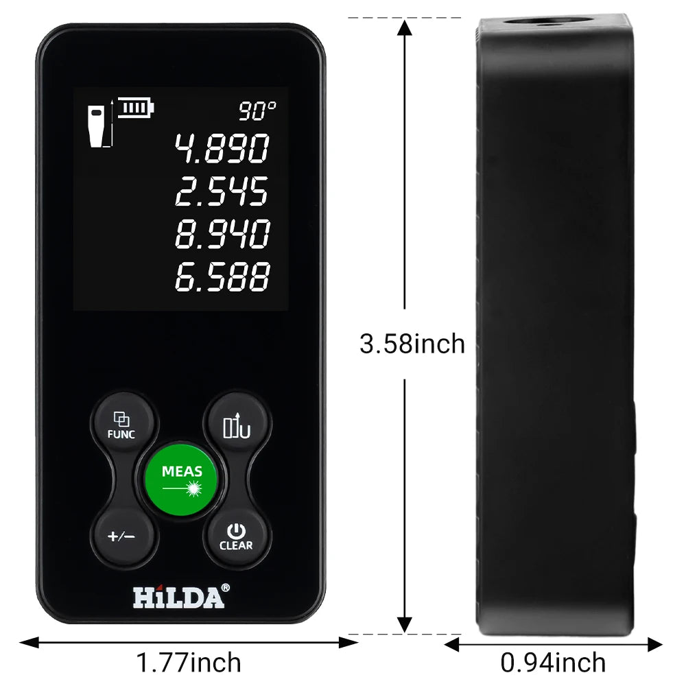 HILDA 50/100/120M Laser Rangefinder Red/Green Light Laser Distance Digital Tape Rechargeable and Measurable Angle Laser Measure