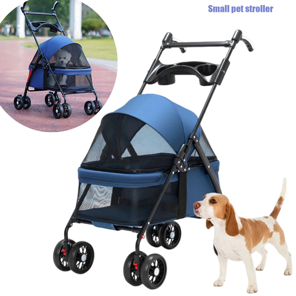 Small Pet Stroller 4 Wheels Light and Breathable Dogs Cats Dog Carrier Bearing  Pet Lightweight Foldable Cart Outdoor Trave