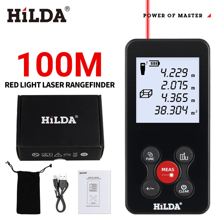 HILDA 50/100/120M Laser Rangefinder Red/Green Light Laser Distance Digital Tape Rechargeable and Measurable Angle Laser Measure